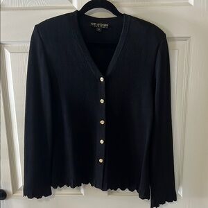 St. John Black Knit Cardigan with Gold Accents